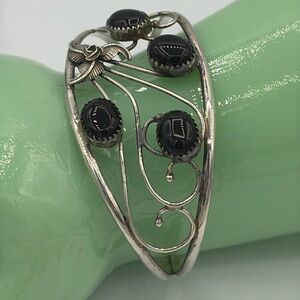 Sterling Silver Onyx Native American Cuff Bracelet